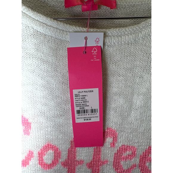 Lilly Pulitzer Coffee Sweater Size L  Resort White Intarsia Knit Pullover NWT - Picture 4 of 5